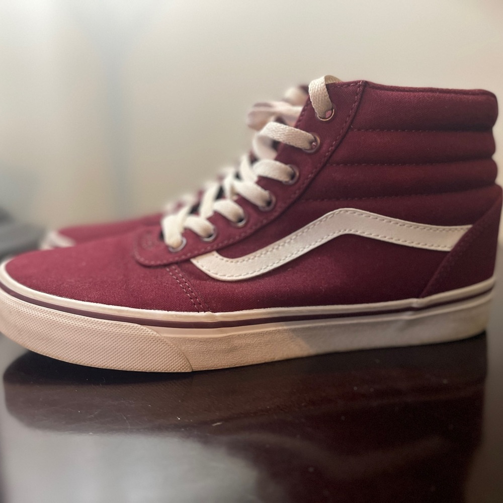 Vans Maroon High-Top Sneakers with White Trim